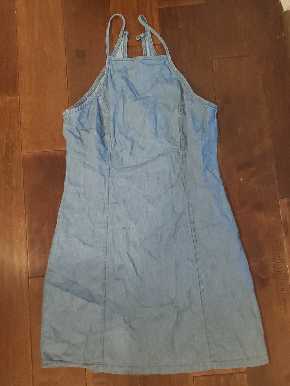 Light Blue Denim Halter Dress - Sleeveless Summer Dress Size Medium